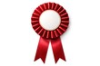 © AkuAku - Round crimson rosette award ribbon with central white space on clean backdrop