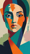 © Creative Listing - A woman's face is depicted in a dynamic, abstract expressionist style, composed of vibrant geometric shapes and fragmented colors.