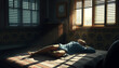 © A Luna Blue - Person resting on bed by sunlit windows, capturing a moment of rest and solitude