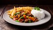 © Amber - lomo saltado traditional peruvian stirfry with beef french fries white rice and vegetables