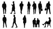 © MadhobiRani - Collection of black silhouettes of people in various poses and activities woman standing
