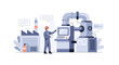 © markusmiller - Industrial automation and smart manufacturing concept with engineer and robotic machinery