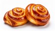 © Nicholas - two freshly baked braided sausage rolls wrapped in soft golden dough isolated on white background