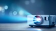 © Putra - Modern Digital Projector Unit on Flat Surface with Light Beam Displaying