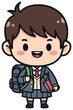© Hikam - Charming vector illustration of a happy elementary school student in uniform with a backpack and book, ready for class, depicting education and youthful ambition