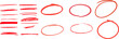 © Pngs Mart - Red pen drawn marks, red circle set Charcoal pen round ovals. Outline red drawing line clipart symbol Png