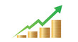 © Rizky - Green arrow graph showing financial growth over stacked coins.