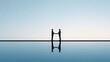 © 69 - Minimalist High Contrast Silhouette of Two Businessmen Shaking Hands Over Water in a Calm and Serene Environment