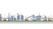 © Nisa - Industrial factory complex with silos and trucks for manufacturing and production.