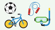© barry - Set of Various Colorful Sporting Goods and Leisure Equipment Icons.