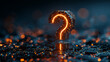 © Enrique - Glowing orange question mark hovers over dark digital background with blue and orange lights. Concept for tech uncertainty, digital problem solving, and seeking information.