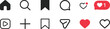 © Flaticonic - Instagram style social media icons set with like, comment, share, repost, save and notification symbols including red heart speech bubble UI elements