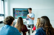 © Halfpoint - Teen boy presenting robotic project in front of classroom.