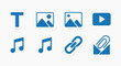 © Muzammil Faizan  - Blue multimedia icon set with 8 vector elements, digital content symbols for text image video and audio, flat web interface buttons for file attachments