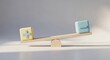 © Dece Std - Balancing Act Wooden Blocks on a Seesaw Concept of Equilibrium.