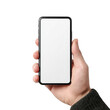 © Nargis99 - Hand holding a blank smartphone with white screen isolated on transparent background