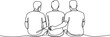 © MDZAKARIAHAYAT - Three men sitting together with one arm around another in a minimalist line drawing friends friendship