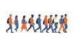 © Aziz - Diverse group of students walking with backpacks against a white backdrop