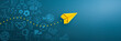 © Worawut - Yellow paper plane and business strategy on blue background, Business success, innovation and solution concept, copy space