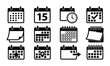 © Rima - Minimalist calendar icon set, black and white schedule planning symbols, 12 vector elements for appointment management and event organization