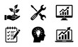 © Arifur - Minimalist business growth icons set, black solid vector symbols for corporate strategy, professional development and financial success elements