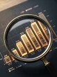 © Yurgentum - A magnifying glass focuses on a glowing bar chart, emphasizing data trends. Professional financial analysis concept.