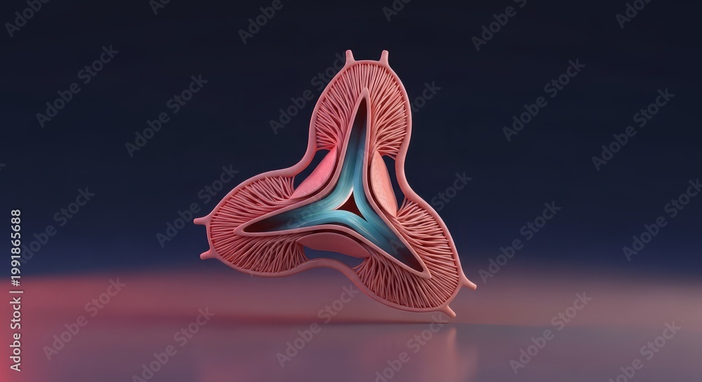 Cardiac valve 3D biomedical visualization, tri leaflet heart valve ...
