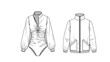 © Stock Image Paradise - Fashion illustration of bodysuit and zipped jacket designs on display