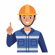 ©  A-photos - 前方を指差す男性作業員のフラットイラスト（アップ）