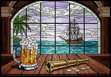 ヴィンテージ帆船のステンドグラス 無料画像 - Public Domain Pictures