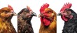 © Studio Nova - The Chicken Heads Quartet Showing Colorful Rooster And Hen Profile Portraits
