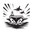 © MDSHAHADAT - Aircraft carrier with fighter jets in dynamic illustrative black and white style