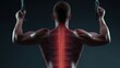 © Artemii - An athlete performs a lat pulldown exercise with the back muscles highlighted, the latissimus dorsi activated, and the athletic anatomy visualized.