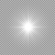 © LILIIA SMIRNOVA - Vivid white starlight with horizontal lens flare. Vector transparent glowing burst with elegant rays and bright shining core isolated.
