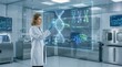 © Тимур Кунець - A doctor analyzing a DNA molecule with a genetic interface, chromosome details and biotech data layered into a clean advanced laboratory environment, ultra-realistic, no logos.