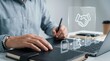 © StockSphere - Procurement process management, Digital and paper document approval, contract verification, supplier negotiation, and business purchasing operations using laptop and paper in office environment