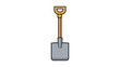 © Hesham - Shovel Vector Icon Illustration: A modern flat square-ended spade with a wooden handle and yellow D-grip, featuring an editable stroke for customizable line weight on a white background.