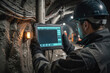 © starush - Man using tablet in underground tunnel checking industrial monitoring dashboard