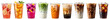 © Costy - iced beverages including fruit refreshers matcha latte boba milk tea and iced coffee in takeaway cups on transparent background