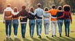 © GraphixStudio - Group of friends walking together outdoors in a warm embrace