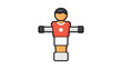 © Subodh - Foosball player vector icon illustration, modern flat design of a table soccer game piece in a red jersey and white shorts, perfect for sports apps, gaming websites, and recreational graphics.