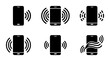 © Shilpi - Smartphone vibration icon set, ringing mobile phone with signal waves, 6 black vector silhouettes of vibrating cellphones for notifications