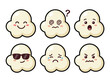 © Delta - Cartoon Popcorn Emoticons Expressing Various Feelings and Reactions.