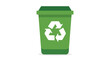 © Abu - Green recycling bin icon, a modern flat vector illustration on a white background representing environmental sustainability and waste management with a white recycle symbol, scalable graphic.