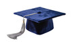 © Conor - Isolated dark blue graduation cap with silver tassel for academic ceremony and educational success