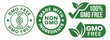 © Ibrahim Creative420 - A series of vibrant green circular seals and leaf graphics advertise products as being gmo free and non gmo high quality professional detailed
