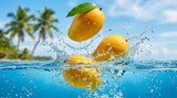 Mangga Segar Tropis Tercebur Air dengan Percikan Dinamis