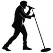 © LAXMI - Vector illustration of a male singer performing on stage with musician vocalist performance microphone
