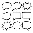 © UniStock Studio - Hand-Drawn Speech Bubble Set; Black Outline Doodle Chat Clouds, Thought Bubbles, and Comic Scream Boxes; Minimalist Communication Icons for Design and Social Media