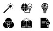 © Mariyam - Creative thinking and innovation icon set, 6 black solid vector icons for brainstorming and ideas, lightbulb and brain symbols for business strategy